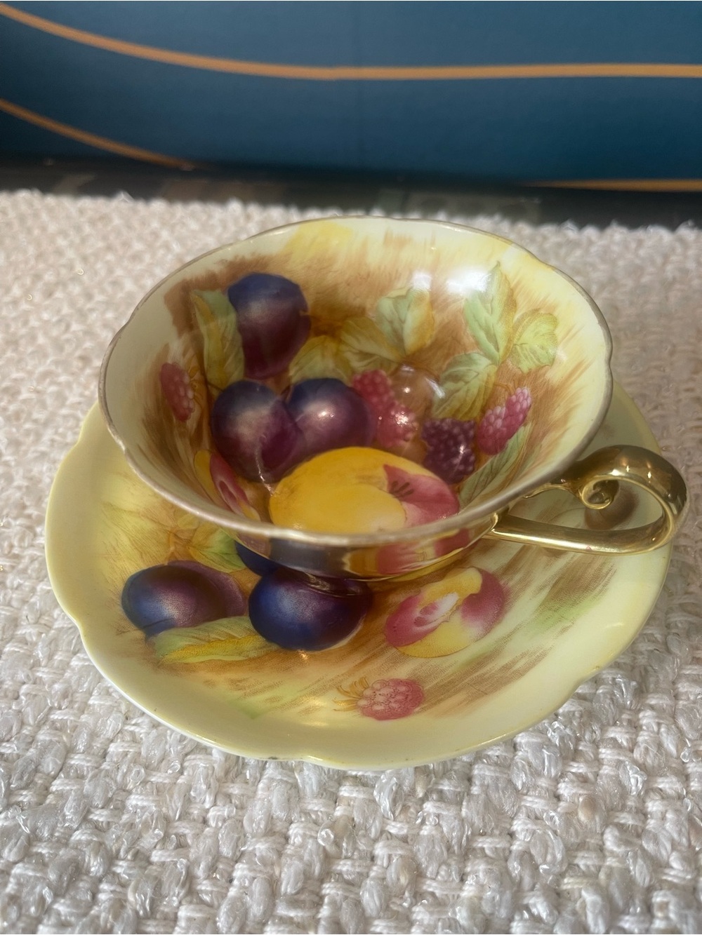 MINT Occupied Japan Teacup & Saucer | K.S. Harvest Fruit Gold Luster 1945-1952